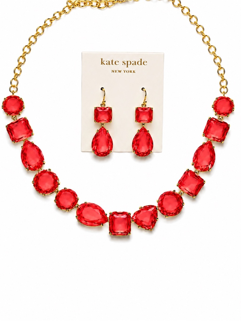 Kate Spade Coral Faceted Statement Necklace & Drop Earrings